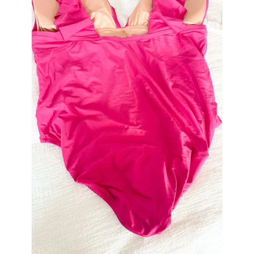 J. Crew | NWT | Ruched ruffle one-piece swimsuit in Radiant Fuchsia | Sz 22